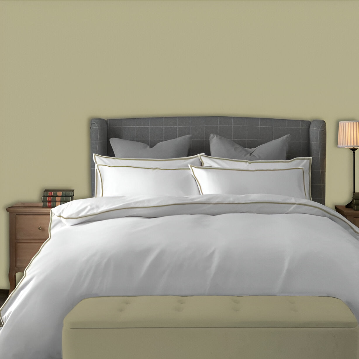 400TC Embroidery Cotton Sateen Solid Duvet Cover Set