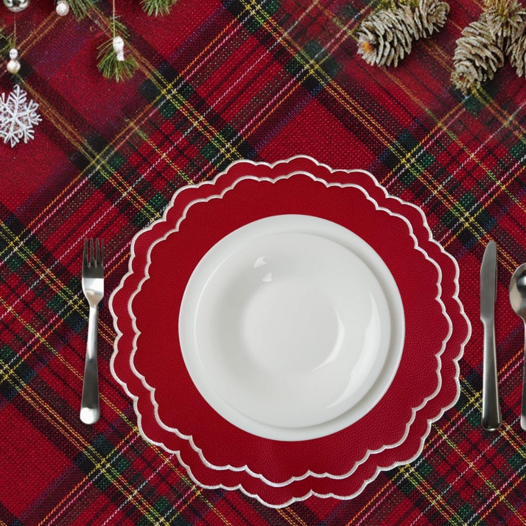 SCARLET RED ROUND FAUX LEATHER PLACEMAT (Set Of 4)