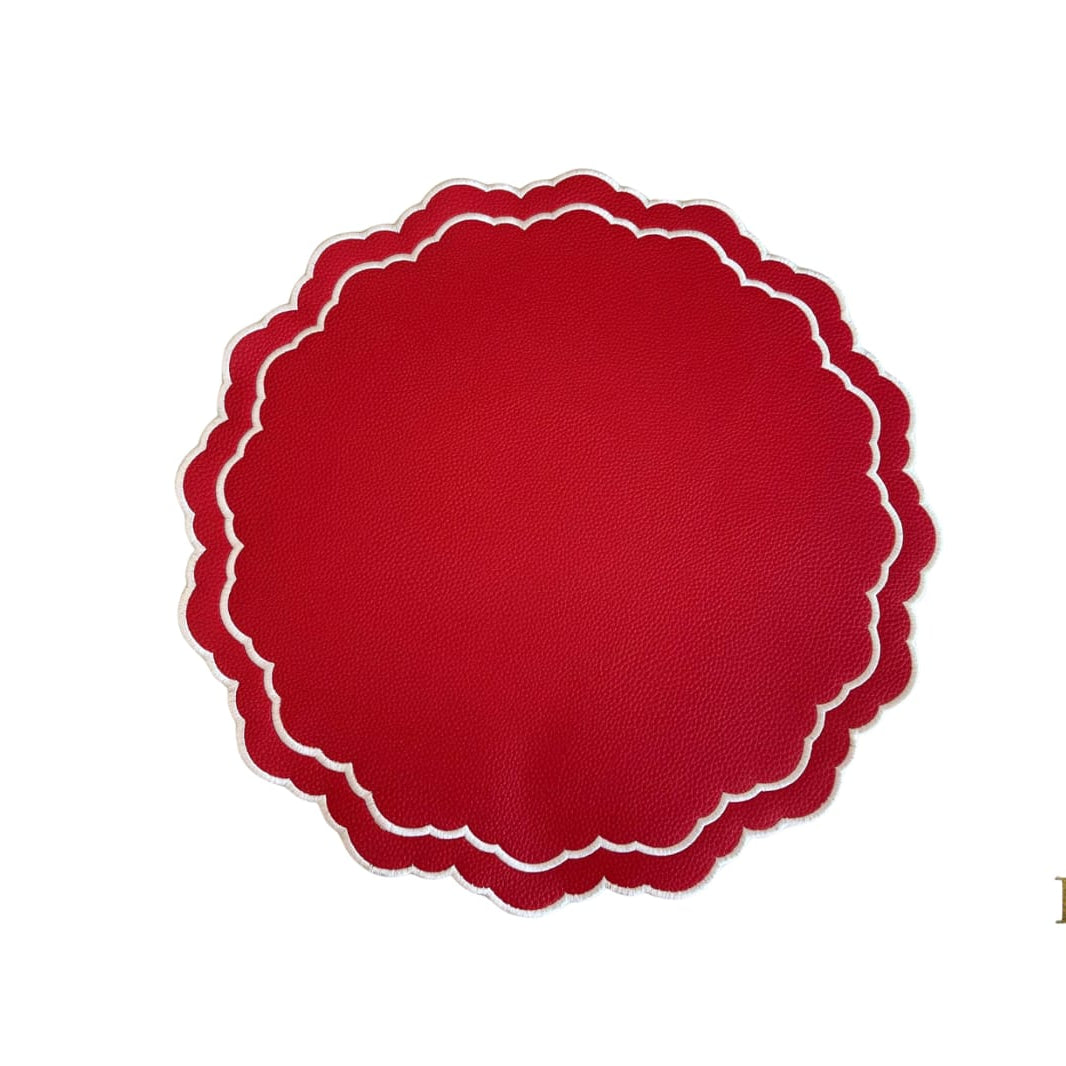 SCARLET RED ROUND FAUX LEATHER PLACEMAT (Set Of 4)