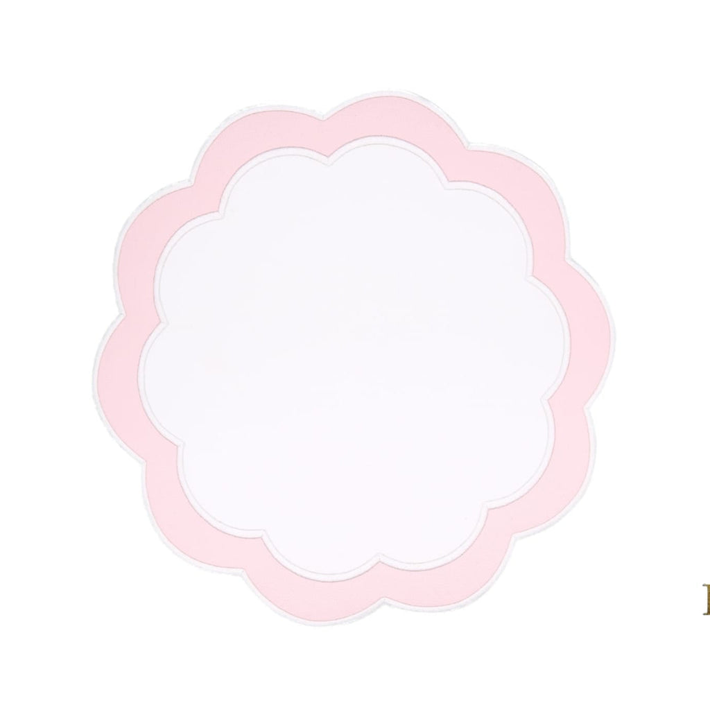 SERENITY WHITE & PINK SCALLOPED FAUX LEATHER PLACEMAT (Set Of 4)