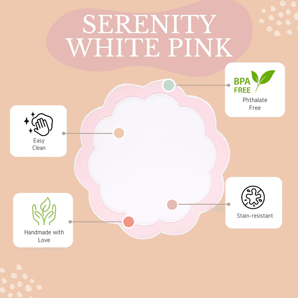 SERENITY WHITE & PINK SCALLOPED FAUX LEATHER PLACEMAT (Set Of 4)