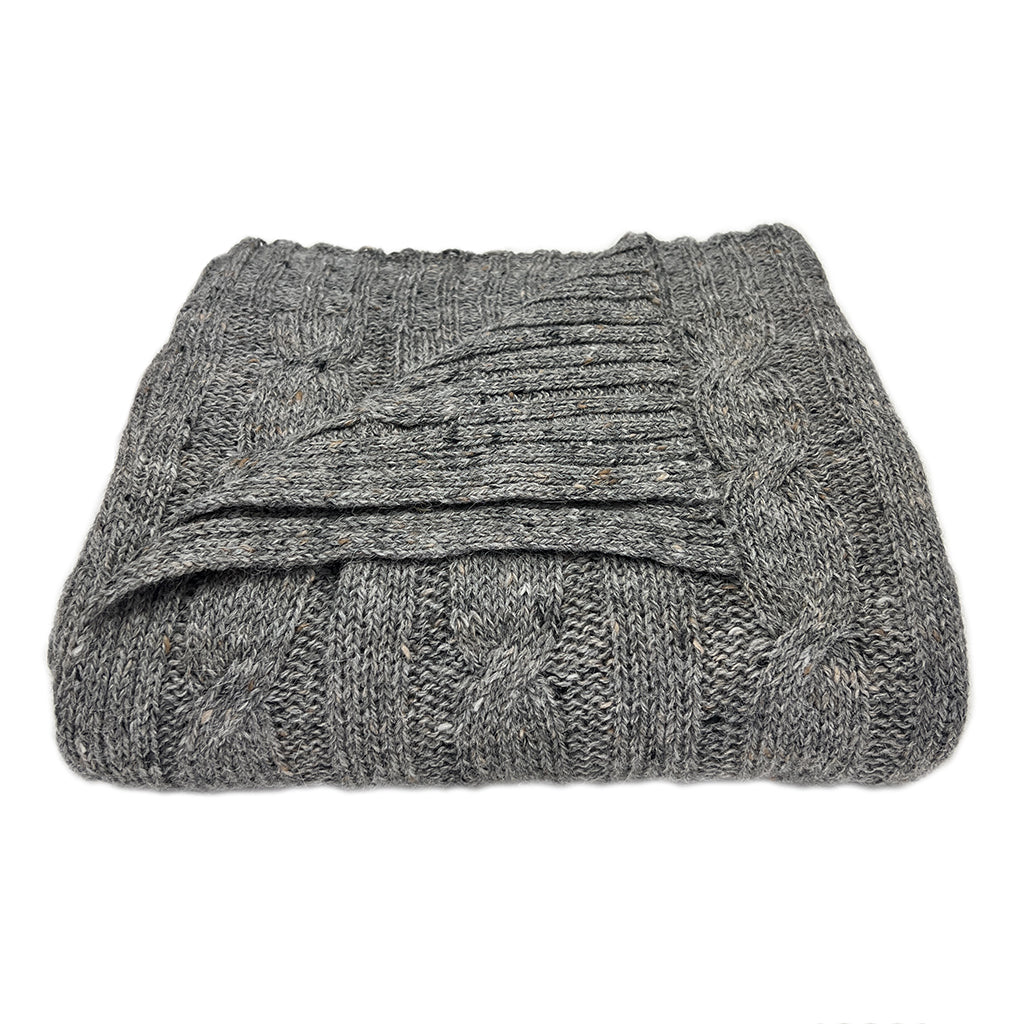 Smoke Gray Alpaca-Merino Cable-Knit Throw