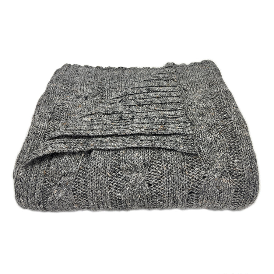 Smoke Gray Alpaca-Merino Cable-Knit Throw