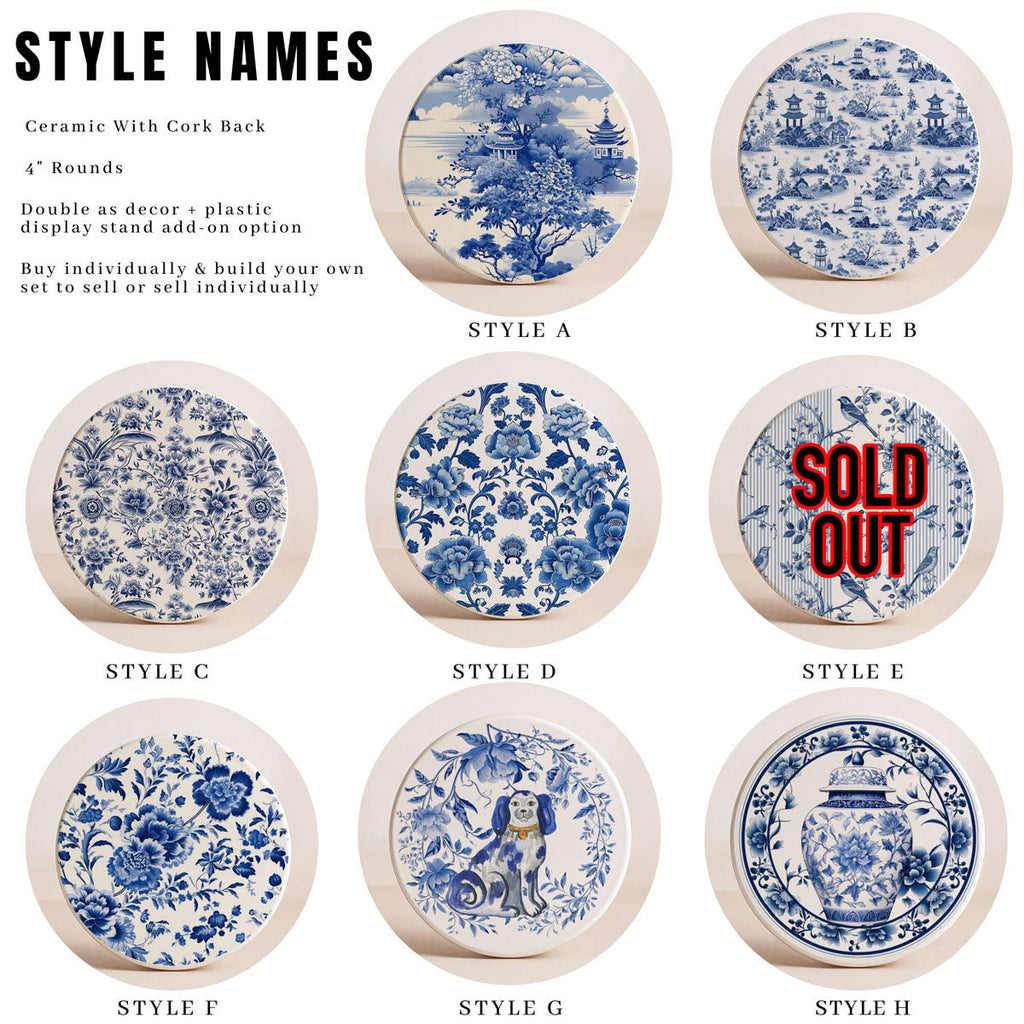 Blue & White Chinoiserie Ceramic Coasters
