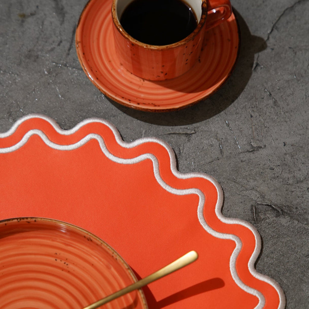 SOLACE ORANGE FAUX LEATHER PLACEMAT (Set Of 4)