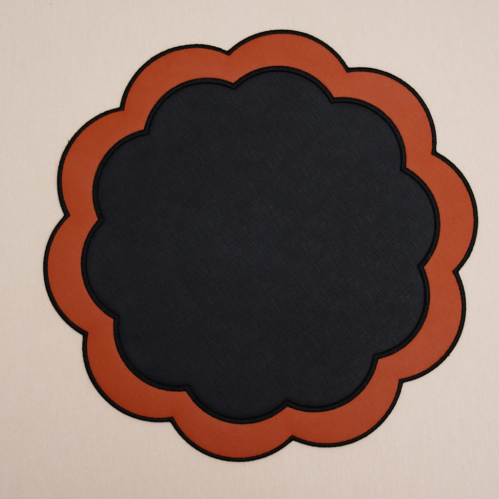 SERENITY BLACK ORANGE SCLALOPED FAUX LEATHER PLACEMAT (Set Of 4)
