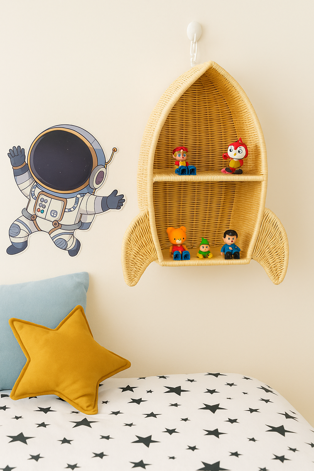 Natural Rattan Rocket Wall Shelf