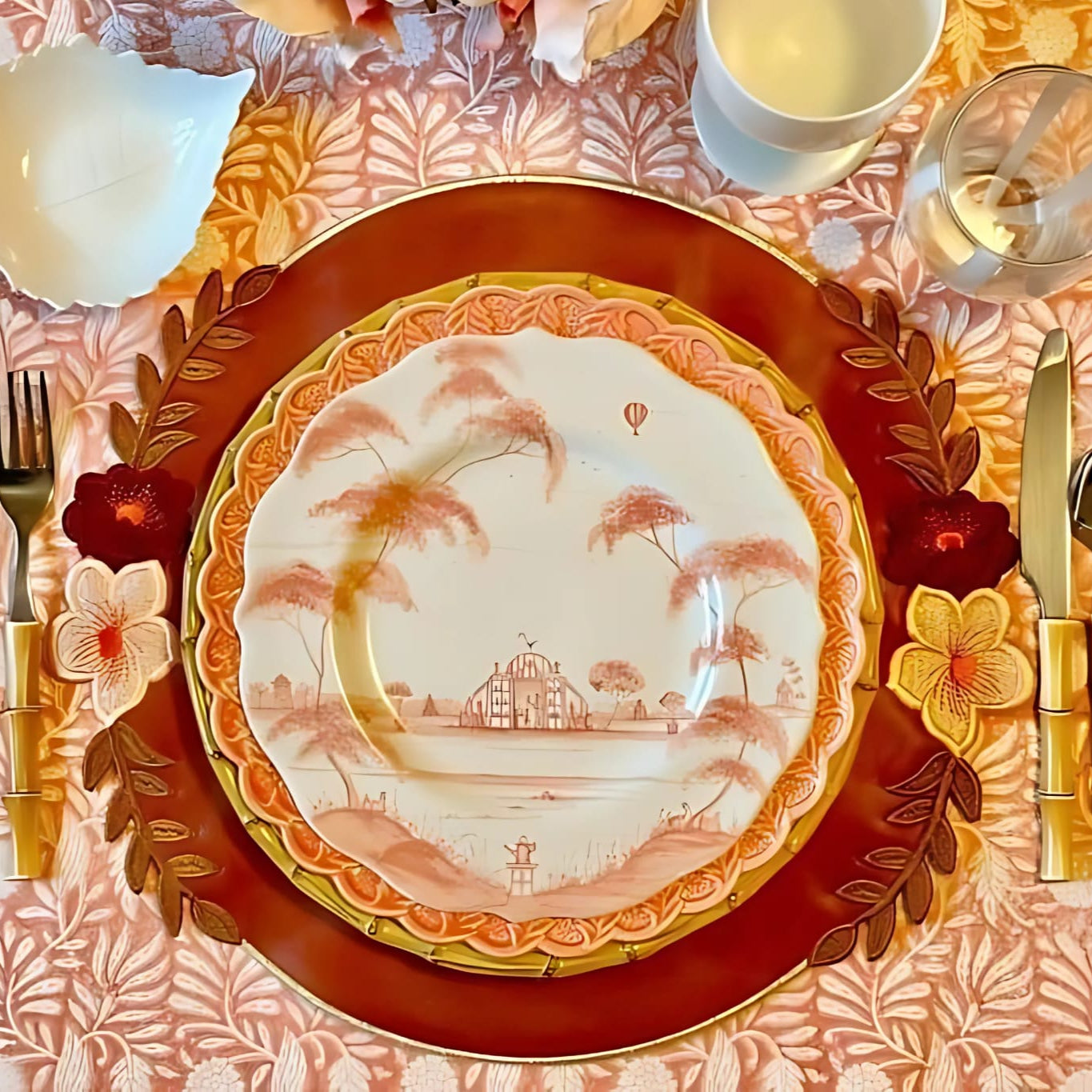 JASMINE DARK ORANGE ROUND FAUX LEATHER PLACEMAT (Set Of 4)