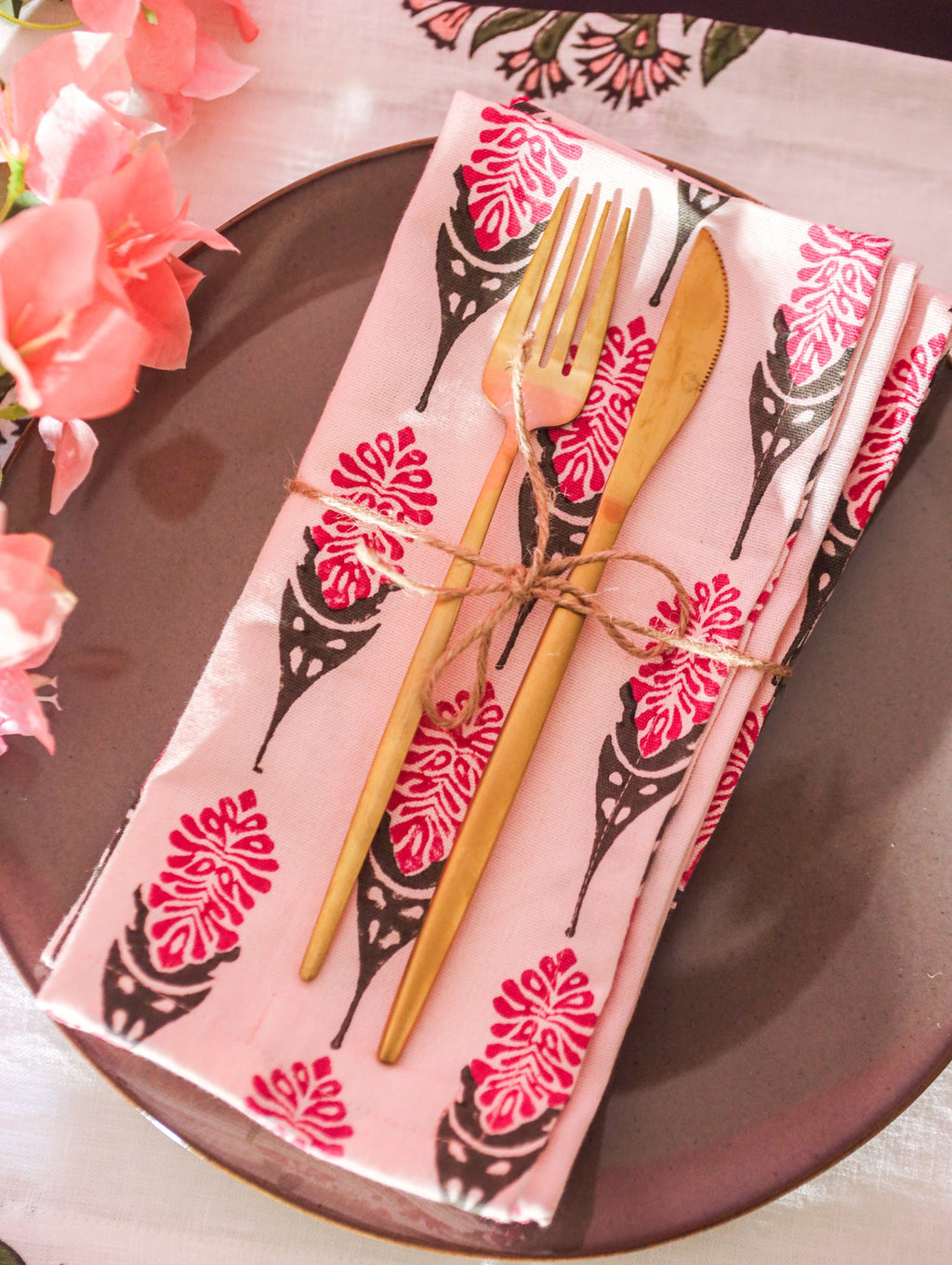 Bahaar Hand-Printed Table Napkins — Pink, Set of 2