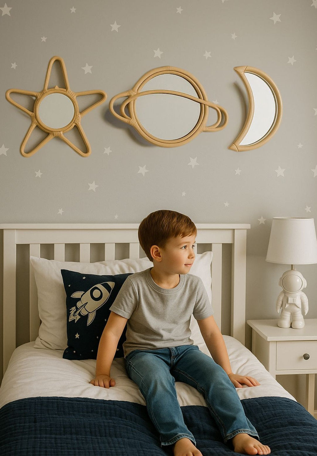 Natural Rattan Saturn Mirror
