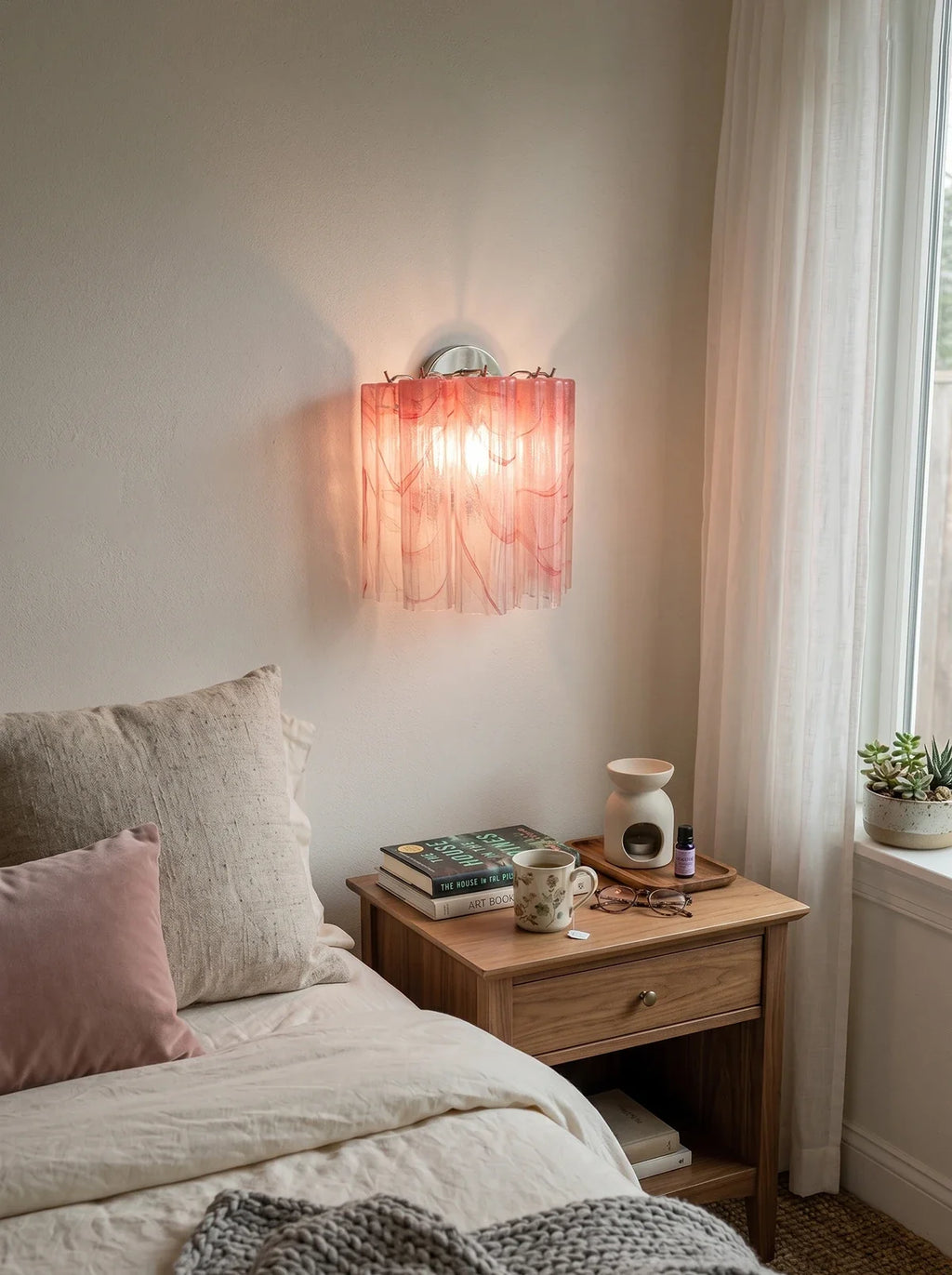 Star-Shaped Red Cloud-Patterned Glass Wall Lamp