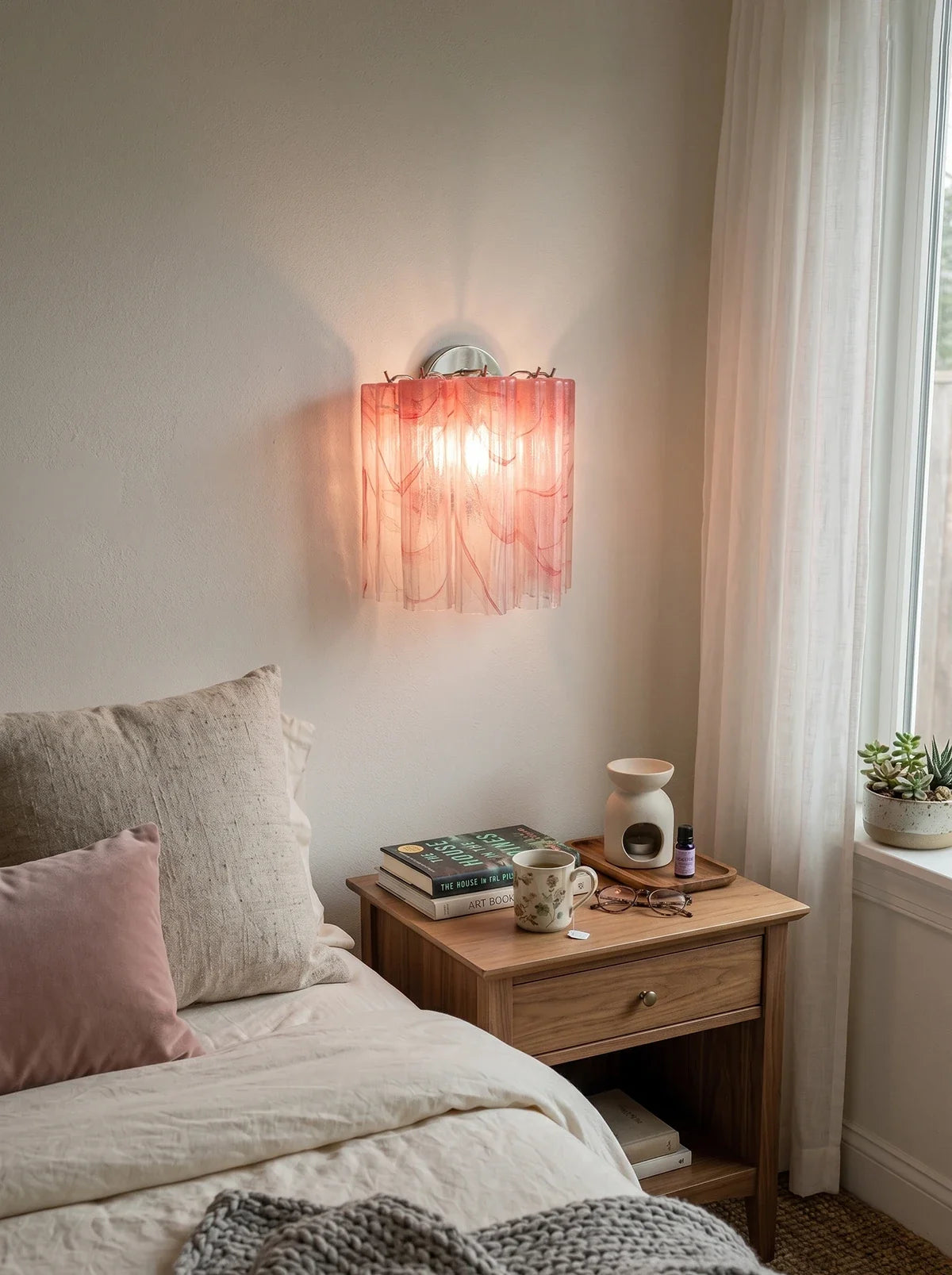 Star-Shaped Red Cloud-Patterned Glass Wall Lamp