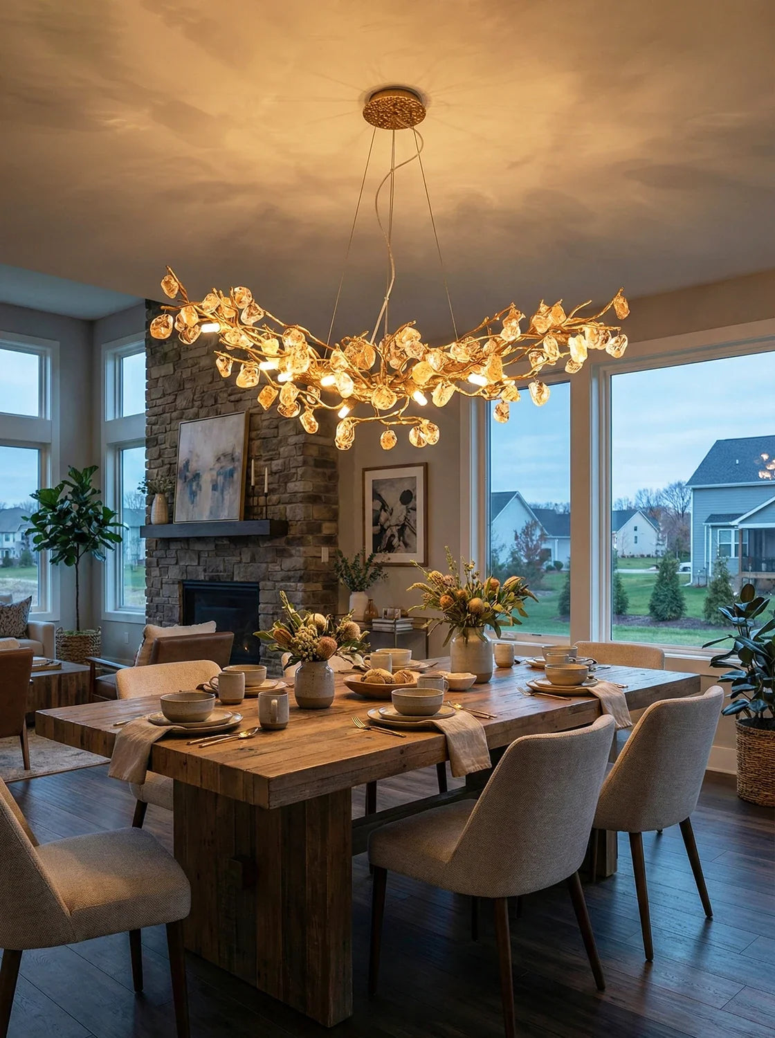 Stone Crystal Brass Chandelier