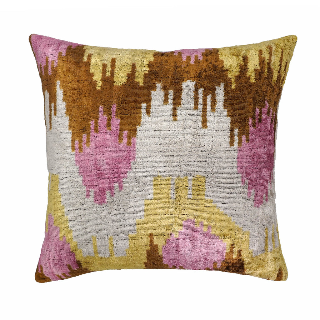 Sunset Tide Silk Velvet Ikat Throw Pillow Cover 20 X 20