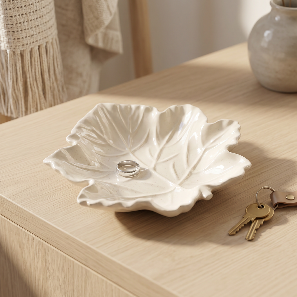 Maple Leaf Tray, Gypsum White 6"
