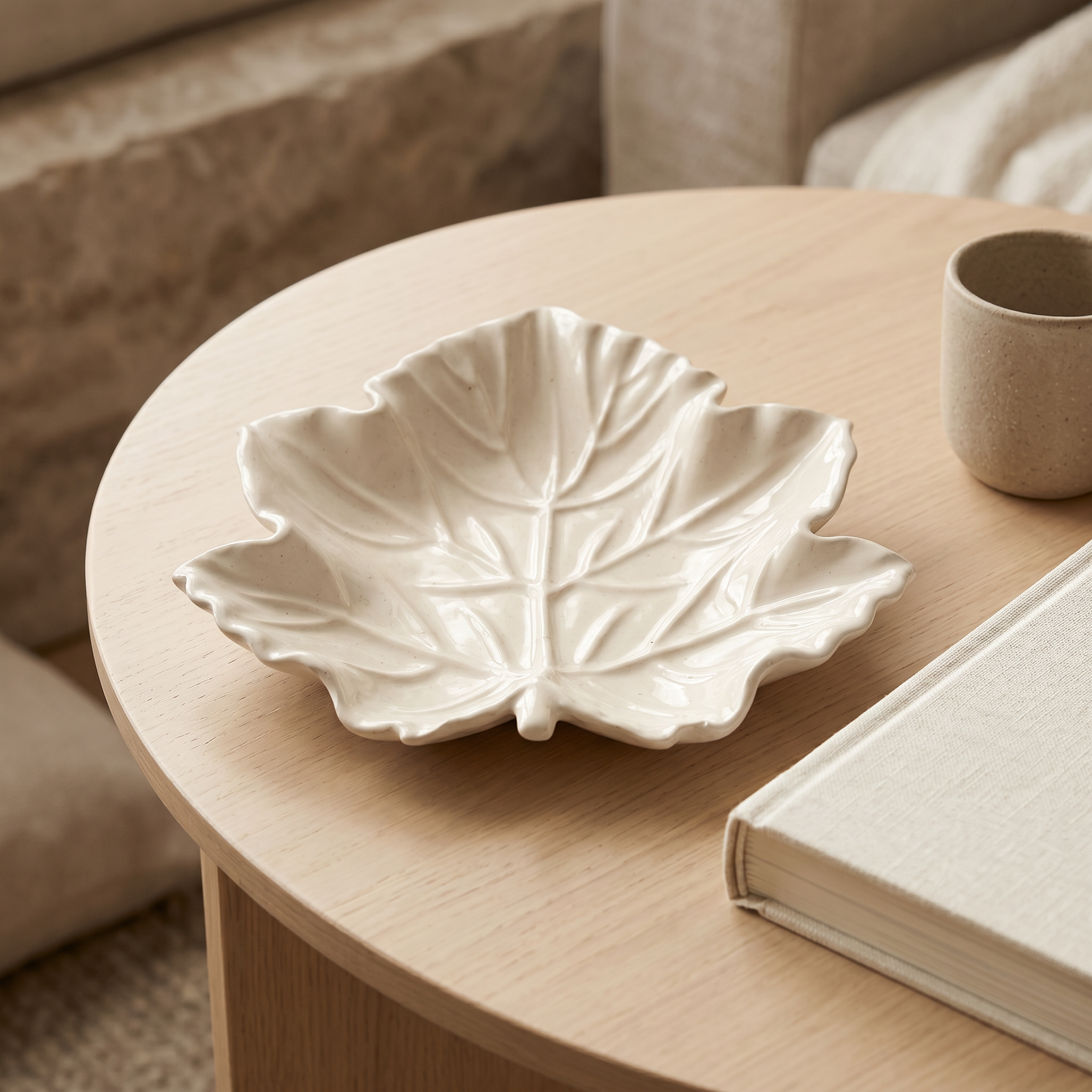 Maple Leaf Tray, Gypsum White 6"