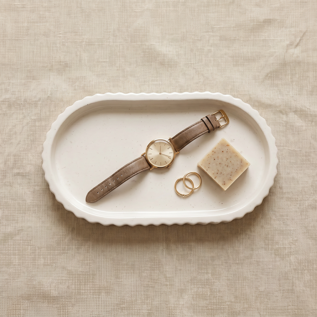 Scalloped Oblong Catchall Tray, Gypsum White 7"