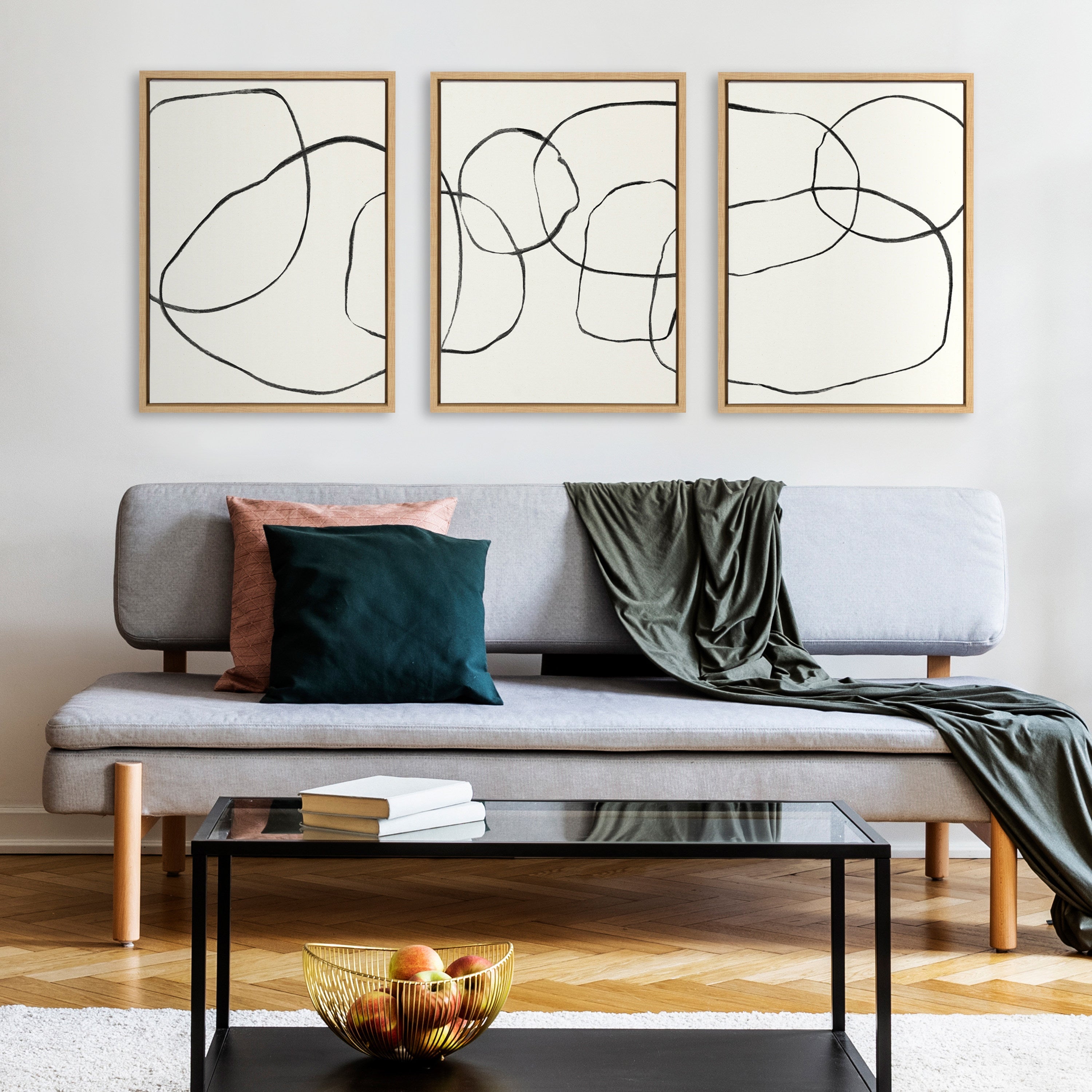 Sylvie Dancing Circles BW Framed Canvas by Teju Reval of SnazzyHues