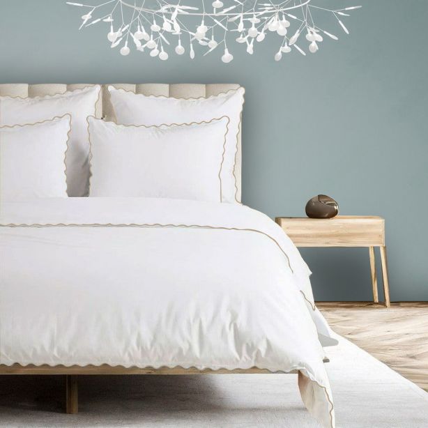 400TC Cotton Sateen Scallop-Embroidery Duvet Cover Set