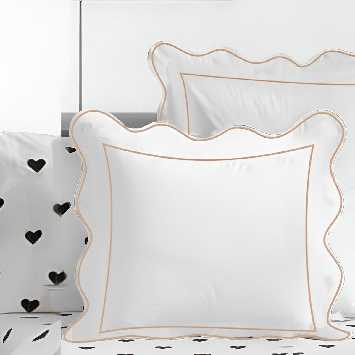 400TC Cotton Scallop Embroidery & Border Sateen Solid Euro Sham