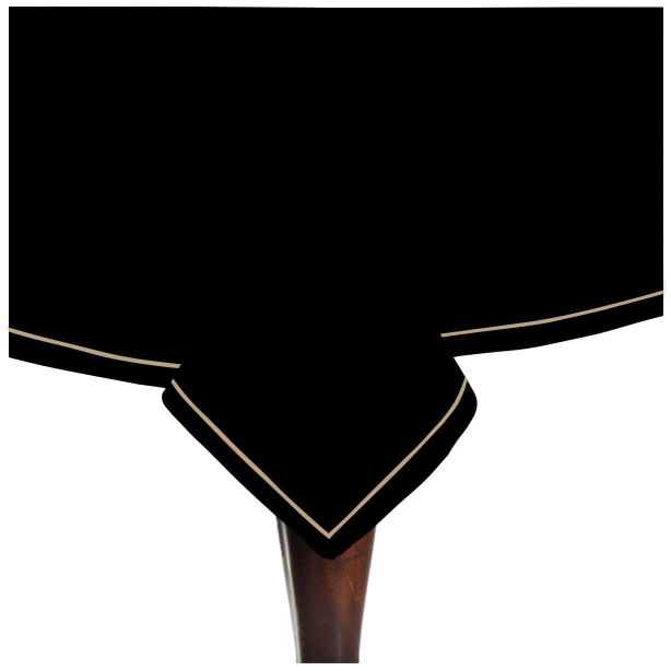 Single Embroidery Border Sateen Cotton Solid Table Cloth - Black