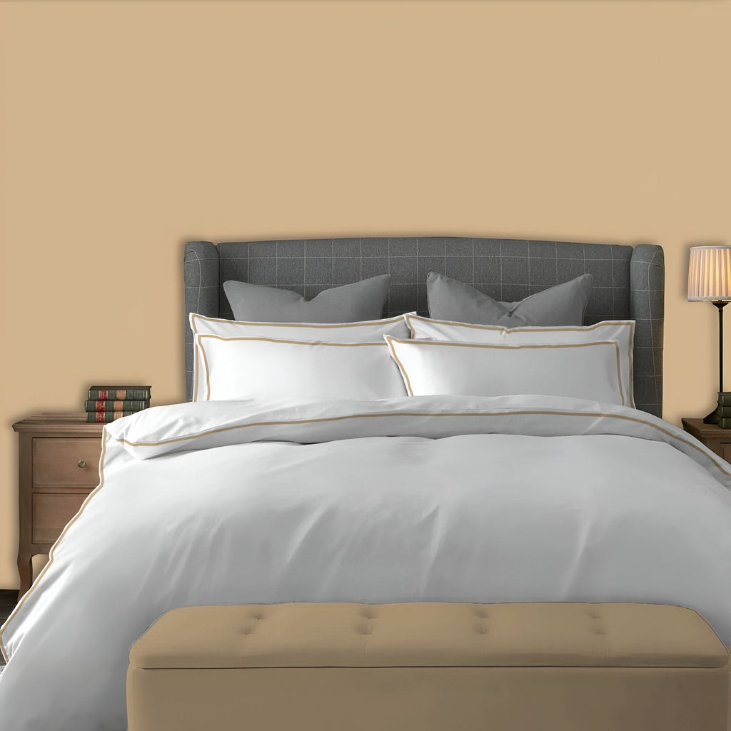 400TC Embroidery Cotton Sateen Solid Duvet Cover Set