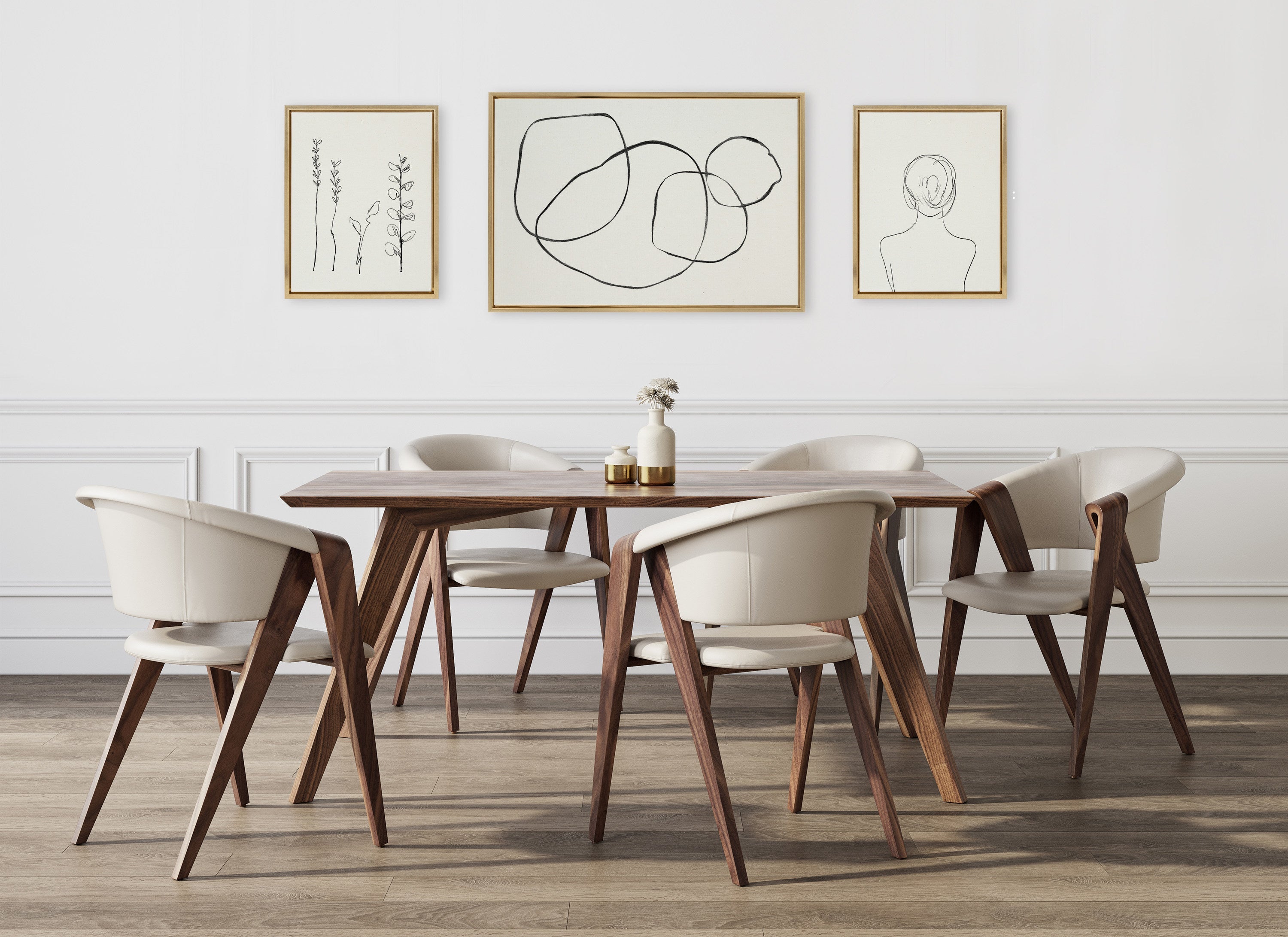 Sylvie Going in Circles and Minimalist Woman Framed Canvas Set by Teju Reval of SnazzyHues