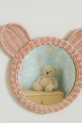 Pink Rattan Teddy Bear Wall Mirror