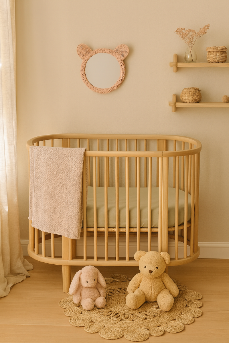 Pink Rattan Teddy Bear Wall Mirror