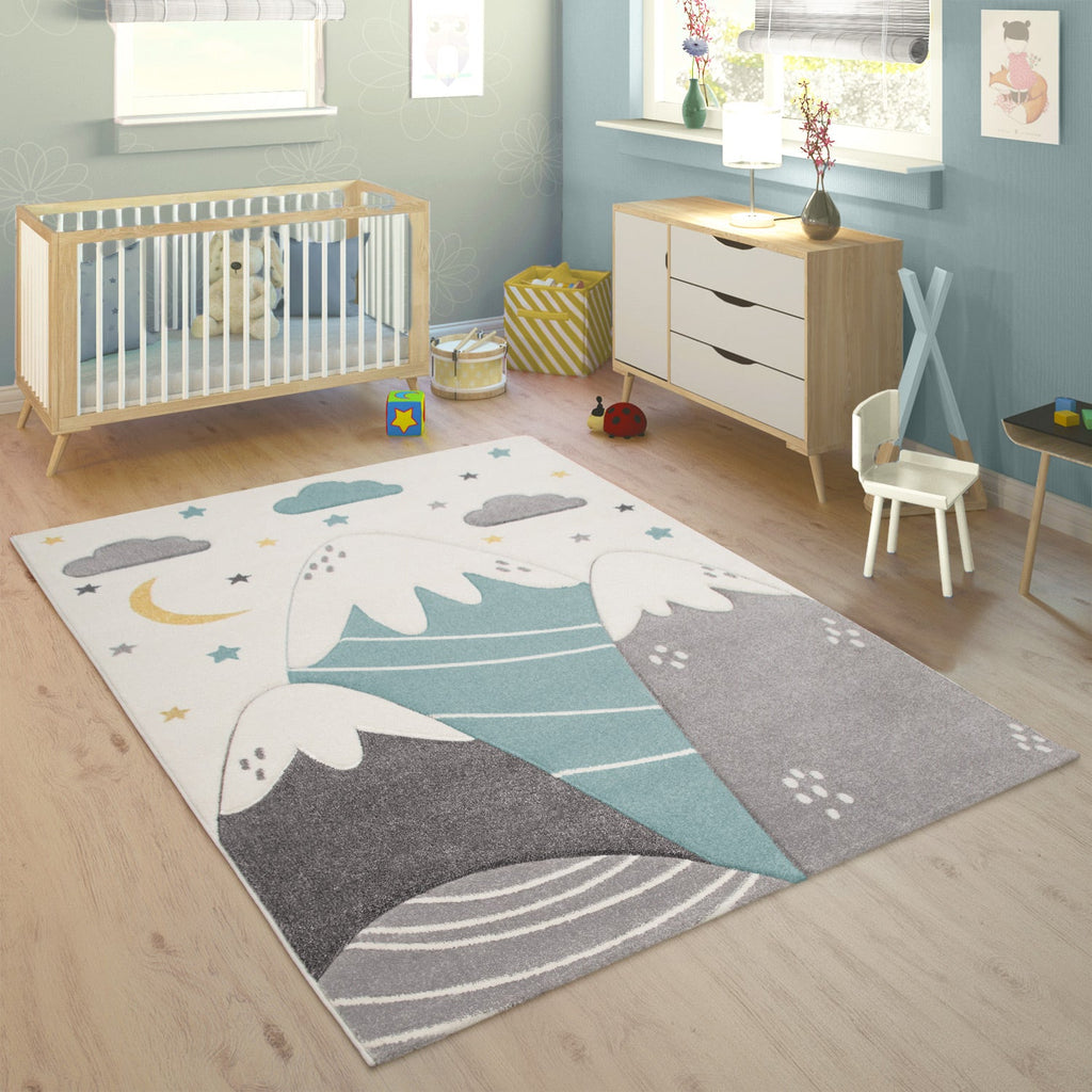 Cosmo Mountains Nursery Rug — Pastel Blue