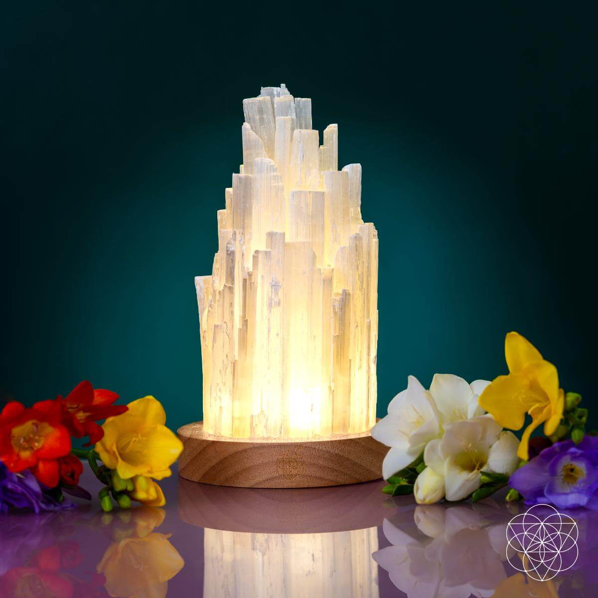 Natural Selenite Accent Lamp — Walnut Base