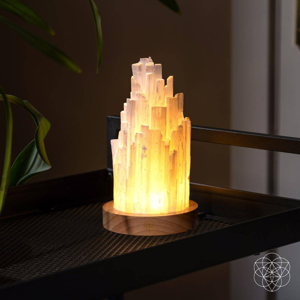 Natural Selenite Accent Lamp — Walnut Base