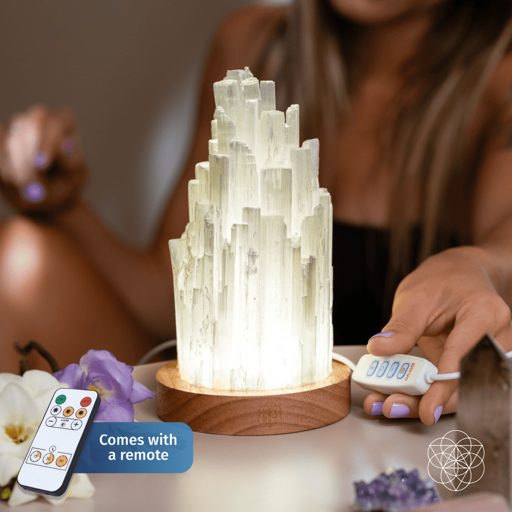Natural Selenite Accent Lamp — Walnut Base