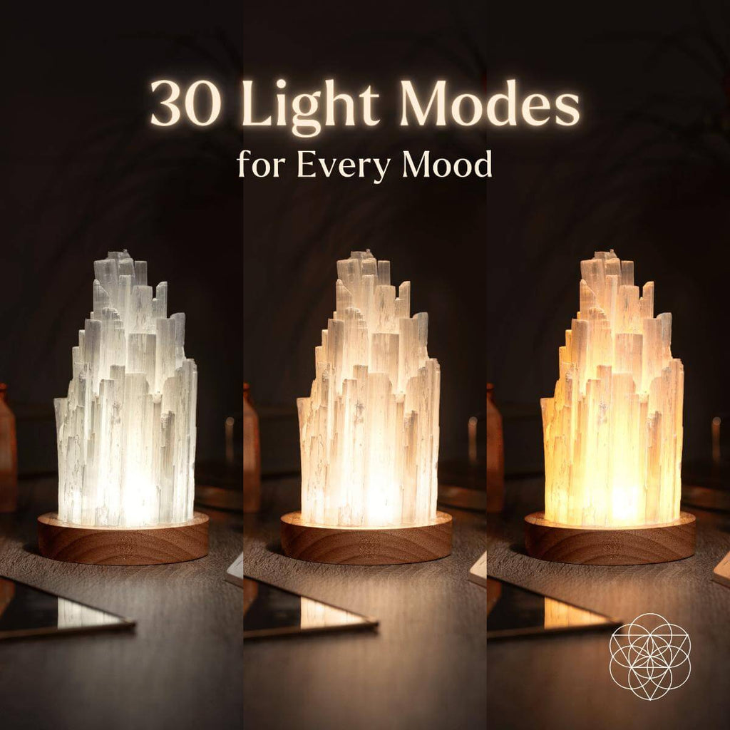 Natural Selenite Accent Lamp — Walnut Base