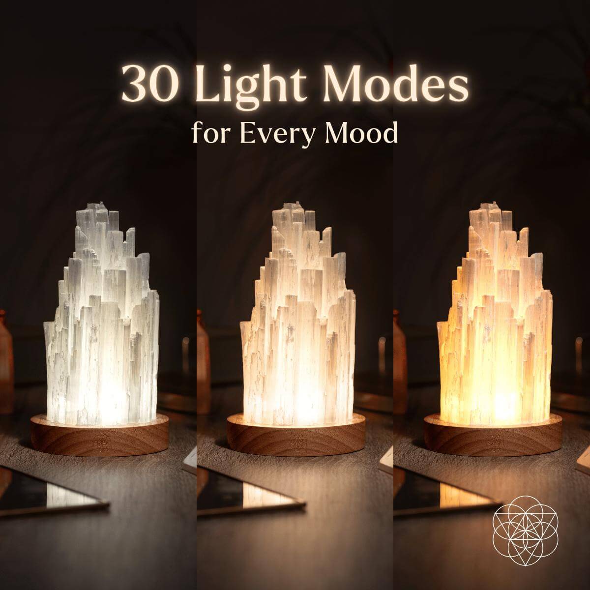 Natural Selenite Accent Lamp — Walnut Base