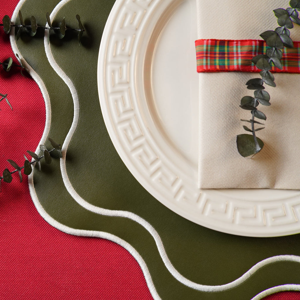 HAVEN DARK GREEN WAVY EDGE FAUX LEATHER PLACEMAT (Set Of 4)