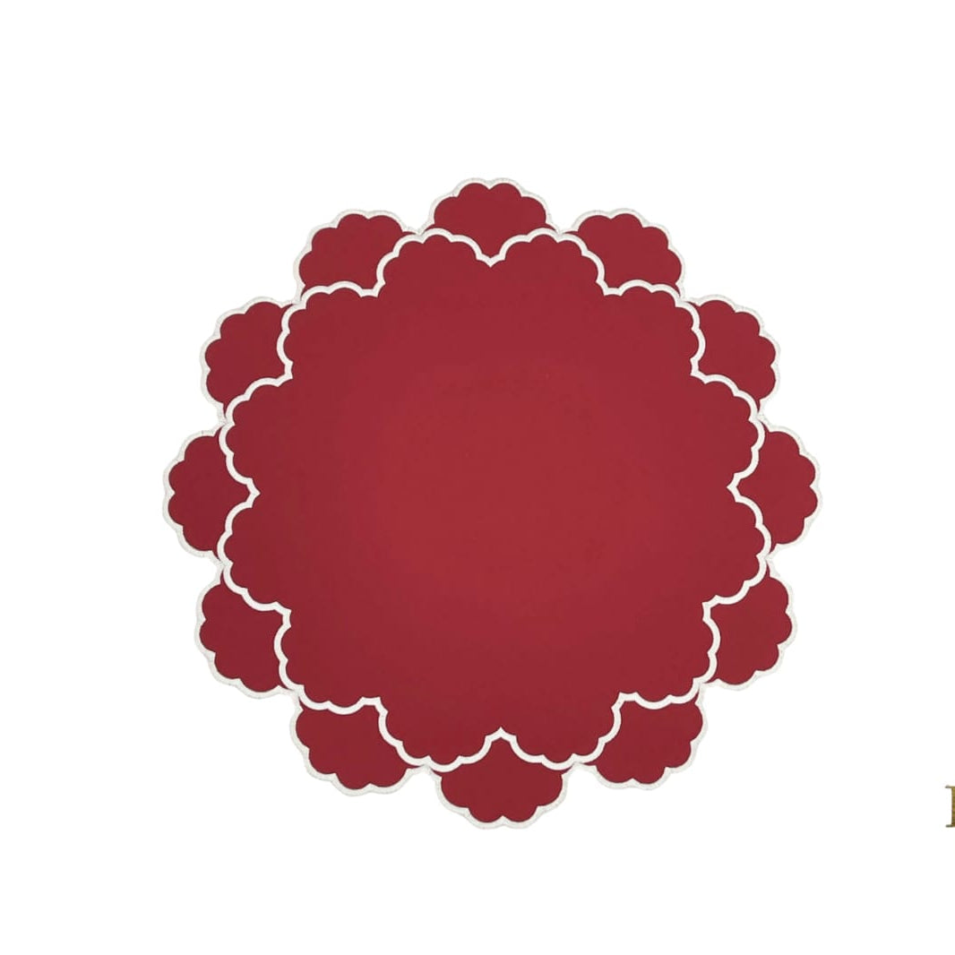 TIMELESS RED SCALLOPED FAUX LEATHER PLACEMAT (Set Of 4)
