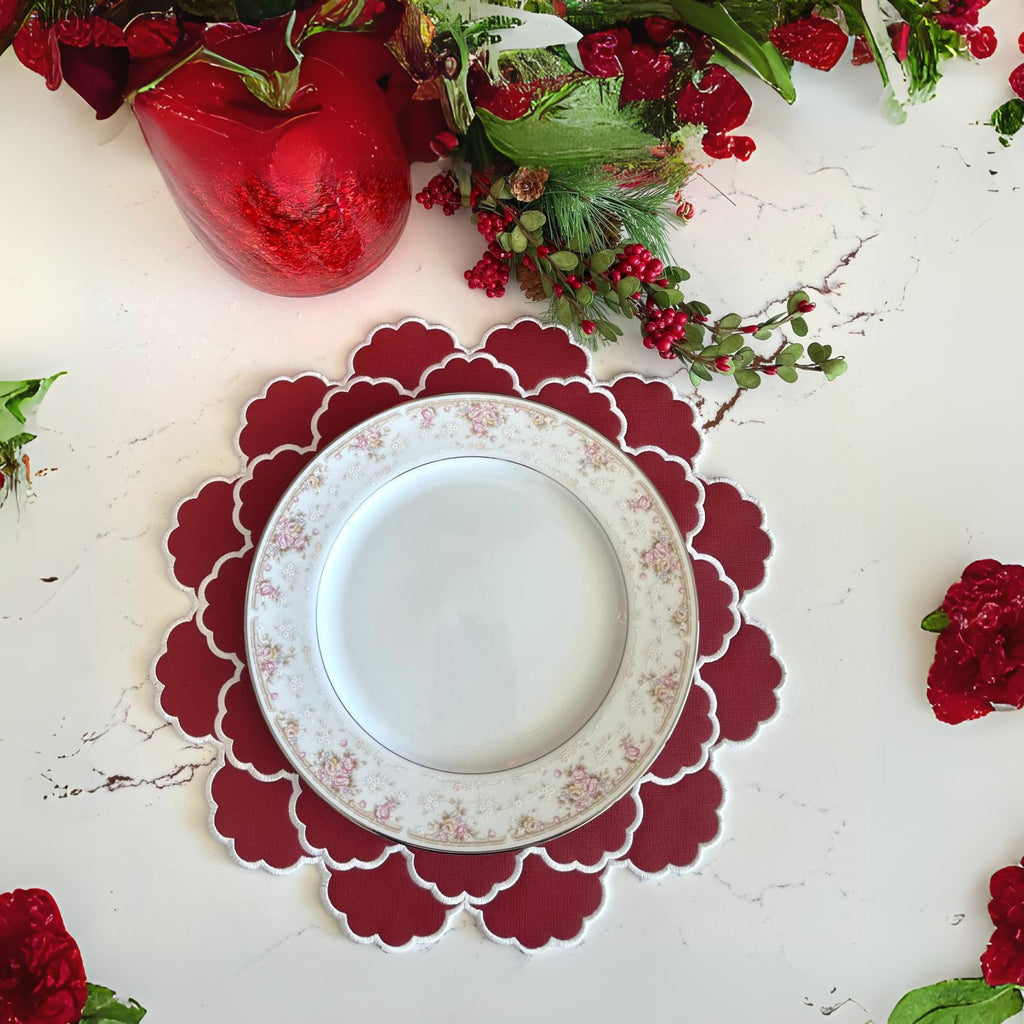 TIMELESS RED SCALLOPED FAUX LEATHER PLACEMAT (Set Of 4)
