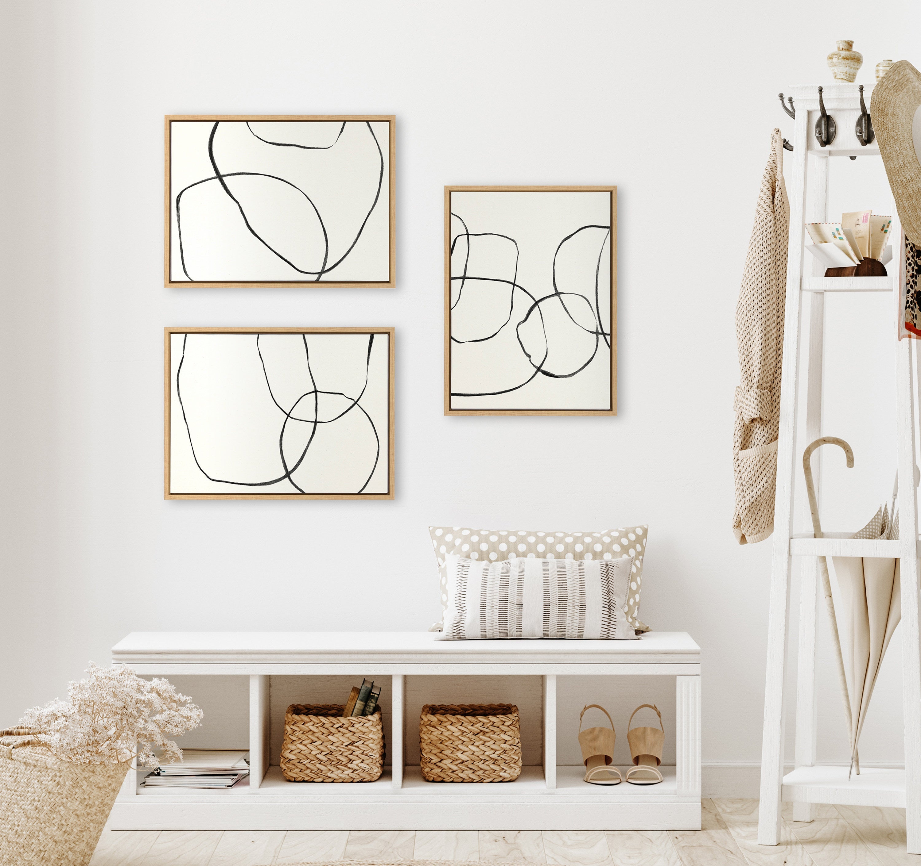 Sylvie Dancing Circles BW Framed Canvas by Teju Reval of SnazzyHues