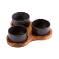 Triangular Acacia Serving Board with Black Bowls