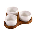Triangular Acacia Serving Board with White Bowls