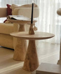Light Travertine Round Side Table - Honed Finish Conic Legs 18x22