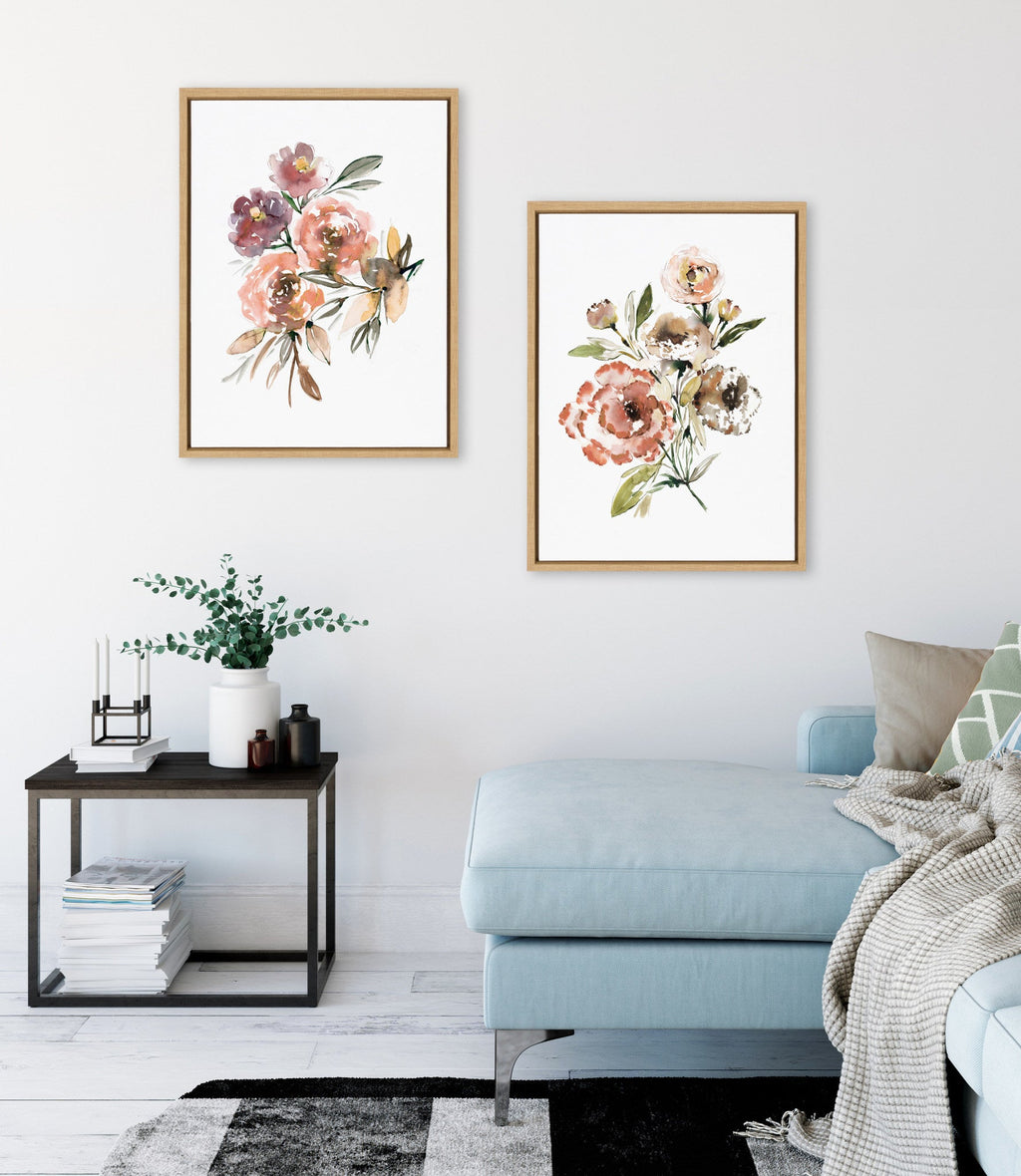 Sylvie Peach Roses and Floral Bouquet Muted Framed Canvas Art Set by Sara Berrenson