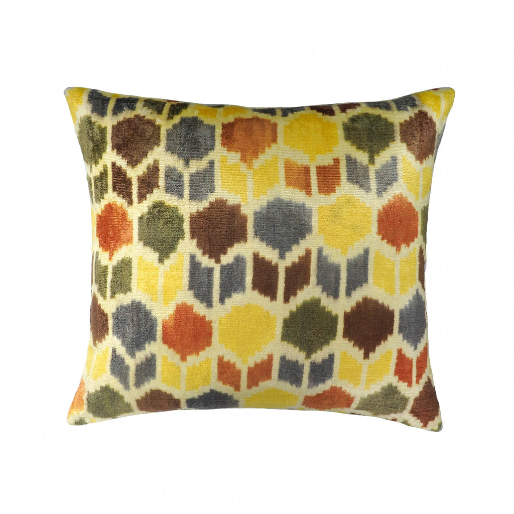 Tulips Silk Velvet Ikat Throw Pillow Cover, 20 X 20