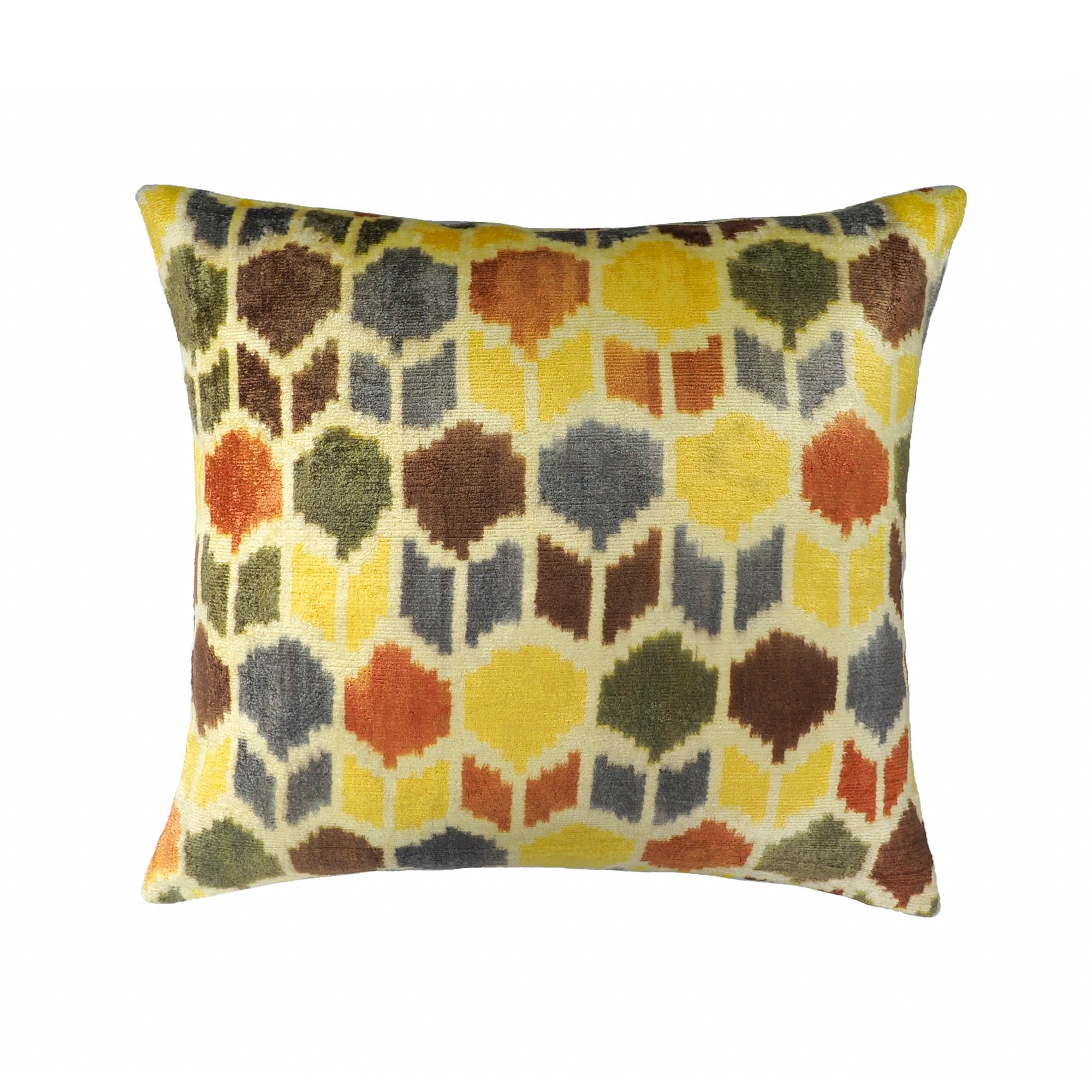 Tulips Silk Velvet Ikat Throw Pillow Cover, 20 X 20