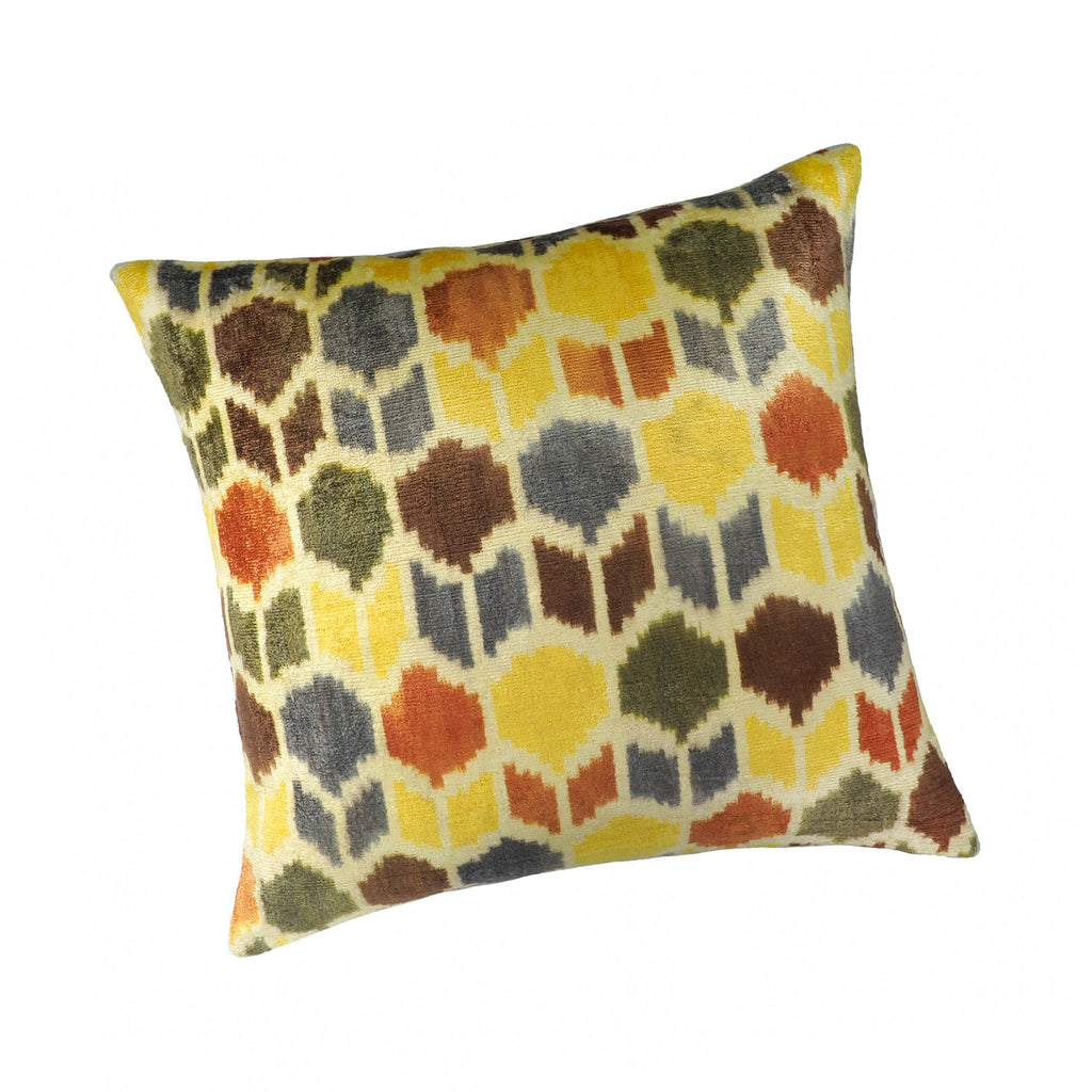 Tulips Silk Velvet Ikat Throw Pillow Cover, 20 X 20