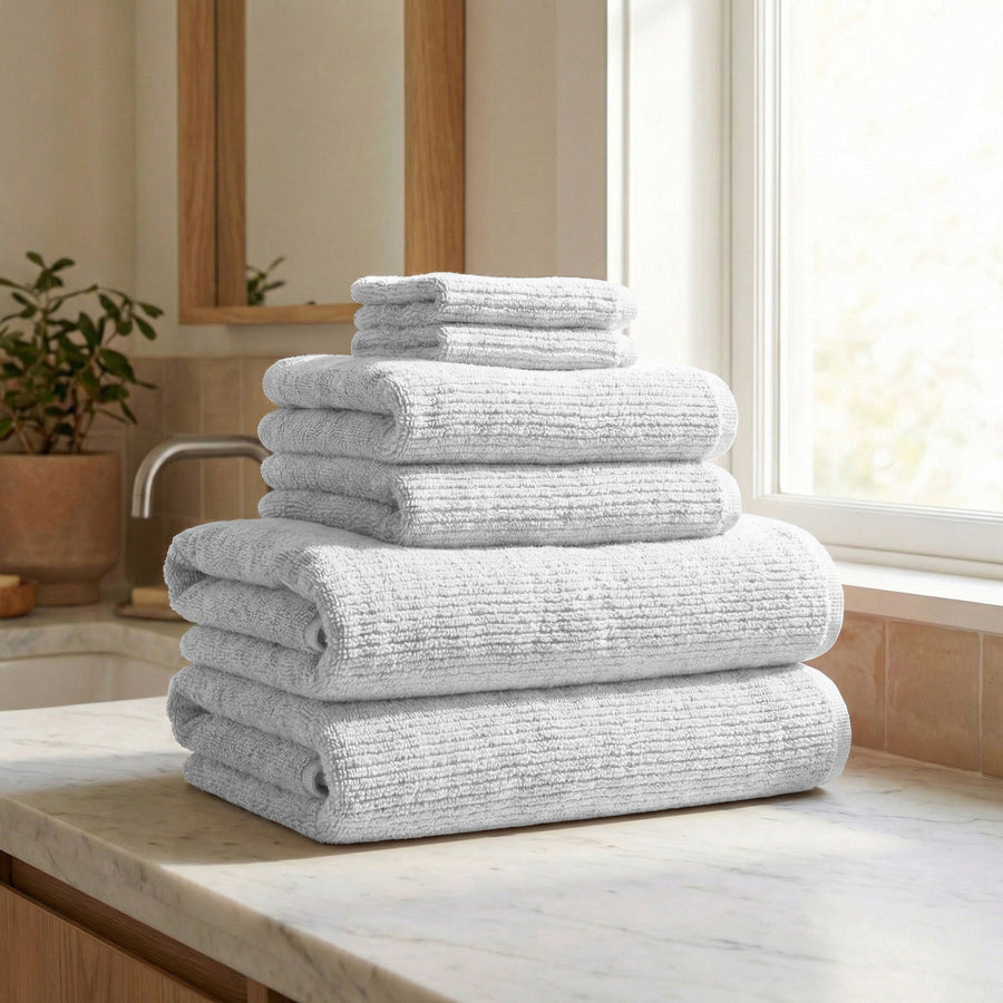 Georgiana Turkish Cotton Ribbed Bath Towels — 6 Piece