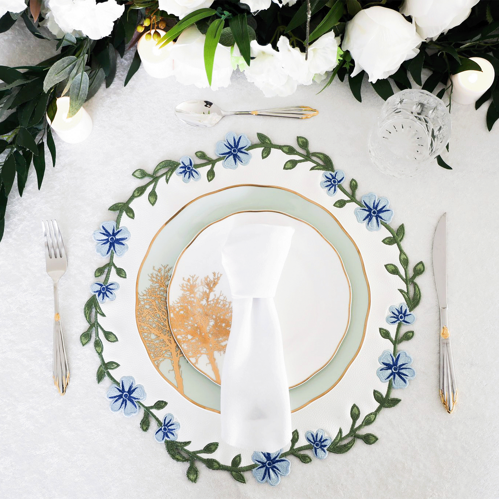 UNITY WHITE & BLUE ROUND FAUX LEATHER PLACEMAT (Set Of 4)