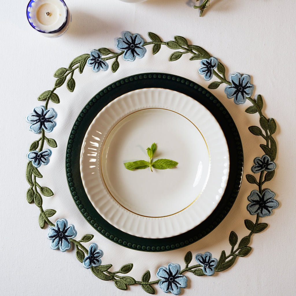 UNITY WHITE & BLUE ROUND FAUX LEATHER PLACEMAT (Set Of 4)