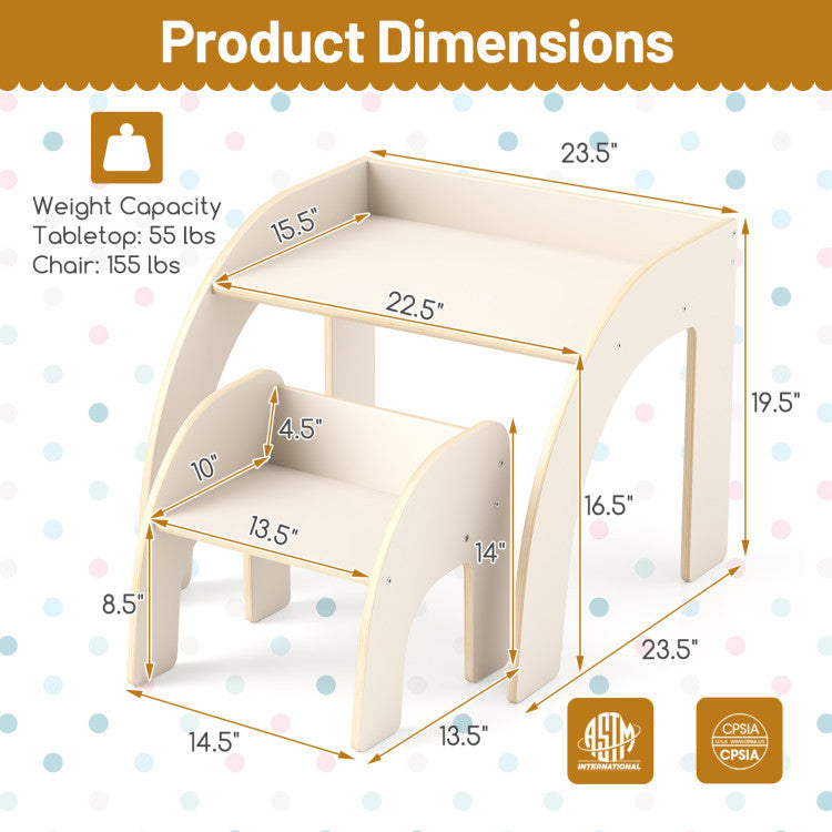 Kids Table and Chair Set with Tree Bookshelf Organizer